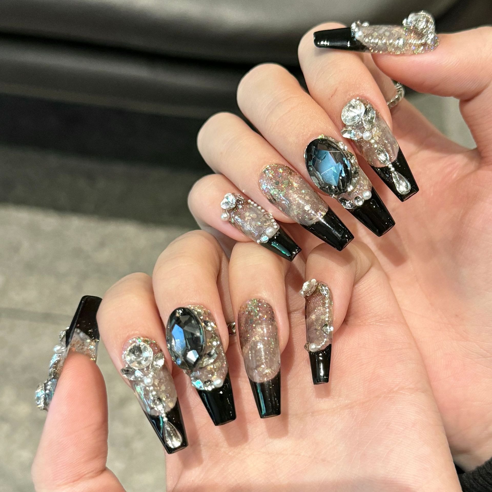 10 قطع الأسود النمط الفرنسي اض - مراجعة Nail Art Press On وسعره
